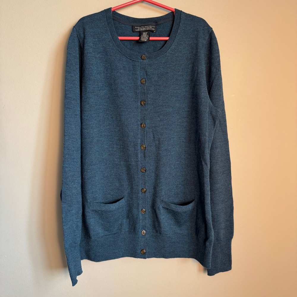 Banana Republic Extra Fine Merino Women's Long Sleeve Button Up Cardigan Teal XS